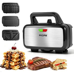 Waffle Iron with Removable Plates, 1200W All-Clad Waffle Maker for Pancake & Breakfast Sandwich, Nonstick Plates, 5-Gear Temperature Control, Cool Touch Handle, Easy to Clean for Family
