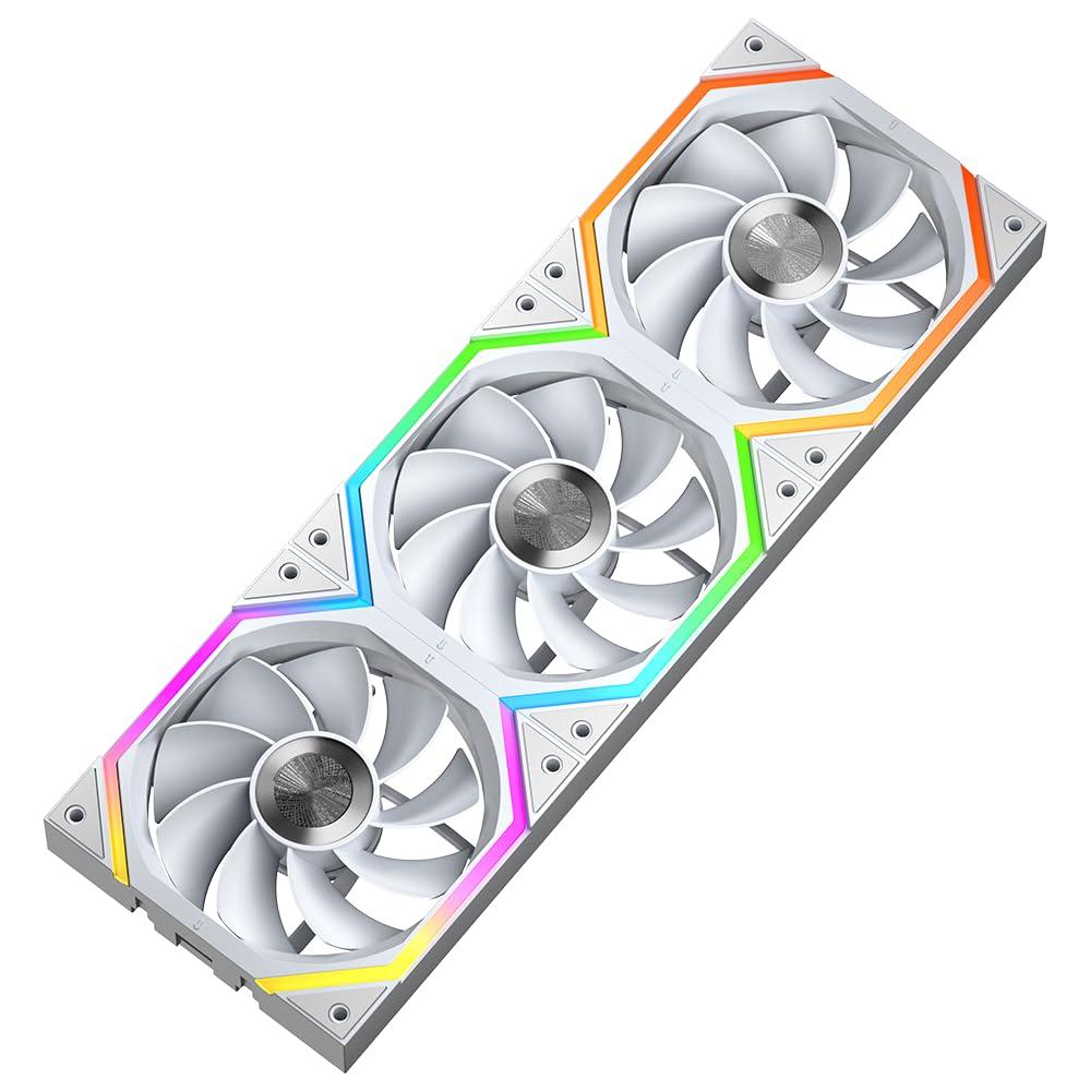 Jungle Leopard Galaxy 120mm PC Reverse Blade Case Fans, ARGB and PWM Cooling Fan PC, Axle Core Double Ring CD Pattern Module Computer Fans, DaisyChain 5V RGB Fan (White 3 Pack)