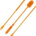 3pcs Silicone Bottle Brush & Straw Cleaner Brush, Reusable Straw Cleaning Brush Water Cup Brush Set Extra Long Brush Kit Bottle Accessories for Stanley Tumbler & Metal Glass Straws (Orange)