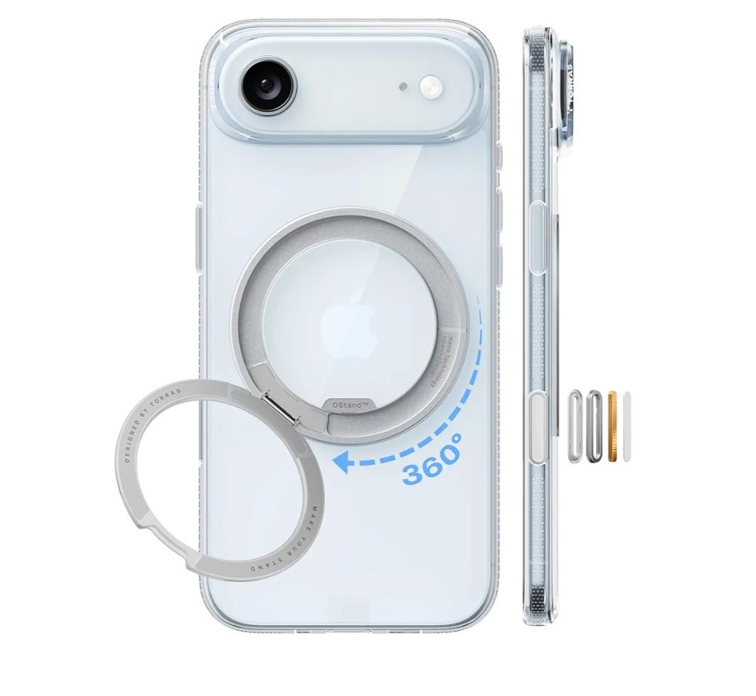 TORRAS 360 Magnetic Stand for iPhone Air Case, [Fit for MagSafe] [MilitaryGrade Protection] Slim Case for iPhone 17 Air, 2025, Clear, Ostand O3 Fitness Series