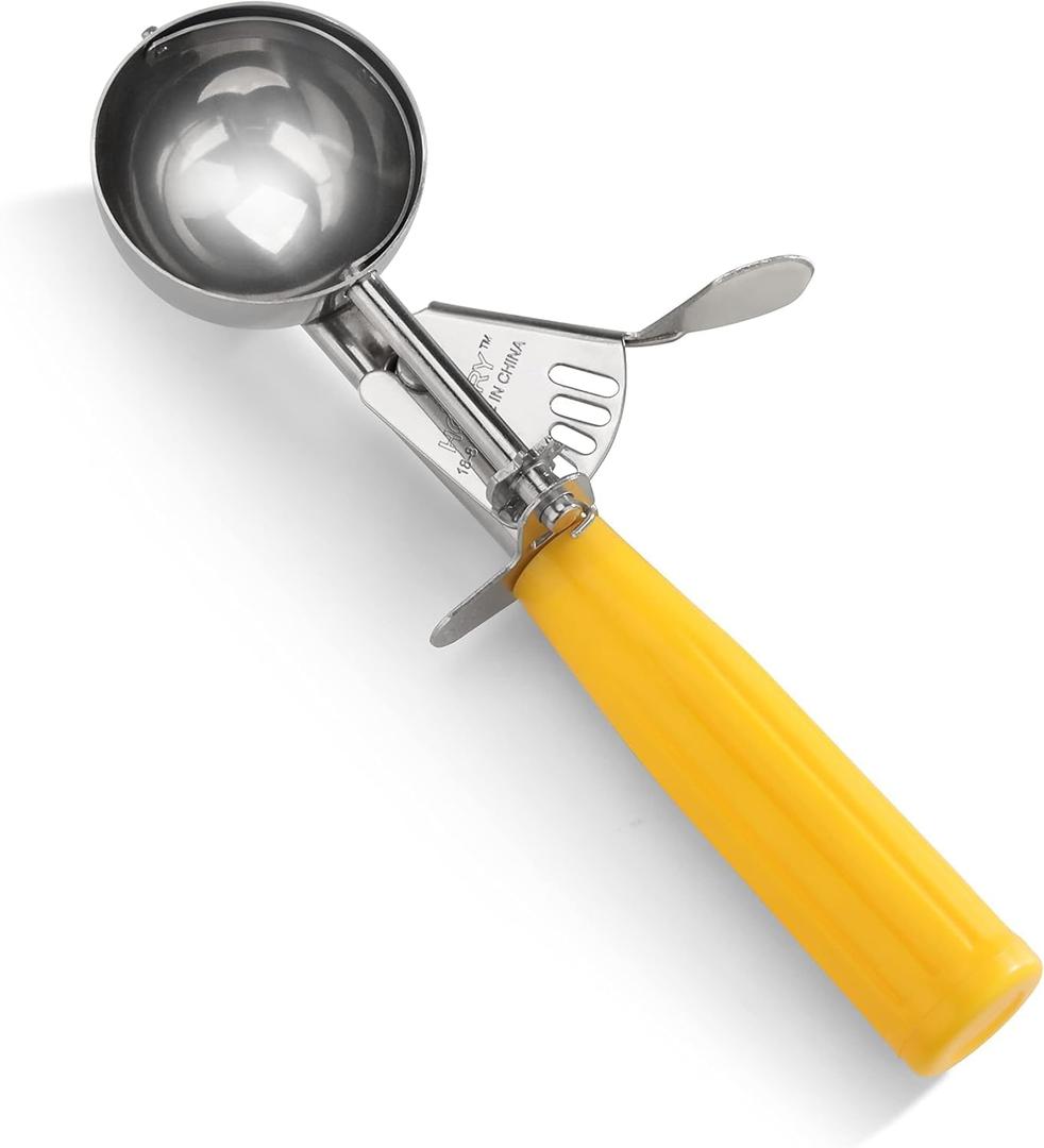 New Star Foodservice 537713 Commercial-Grade Thumb Press Food Disher/Ice Cream Scoop, 18/8 Stainless Steel, 2 oz, Size 20, Orange (20 - 2 oz)