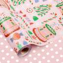 MAYPLUSS Christmas Wrapping Paper Roll - 17 In x 33 Feet - Cute Pink Christmas Candy Cane Cake Reversible Polka Dot Gift Wrap Paper for New Year, Holiday, Kids