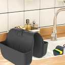 OKeanu Sponge Holder for Kitchen Sink, Silicone Sink Saddle Caddy Organizer Rack, Sponges Holder Over Faucet, Hanging Kitchen Organizer Accessories Rack Basket-Black
