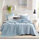 Madison Park King Quilt Set Damask Coverlet Set for King Size Bed, Cottage Oversized Quilt Set, Scallop Edge, All Season, Pre-Washed Cotton-Filled King Size Quilt, Tuscany, King/Cal King Blue 3 Piece