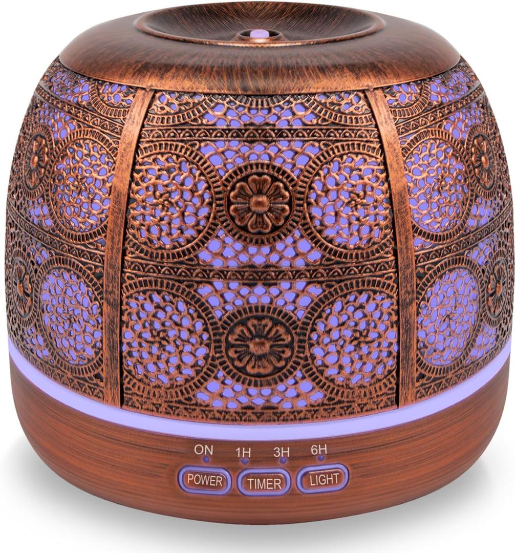 ARVIDSSON 500ml Essential Oil Diffuser, Metal Diffusers for Essential Oils, Aromatherapy Oil Diffuser for Large Room, Color Changing Mood Light & Mist Timer Setting, Gift for Women