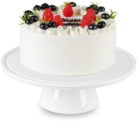 Ceramic Cake Stand, 11 inches Cake Stand for Party, Round Dessert Stand, 2 in 1 Ceramic Cake Holder, Cake Plate with Dessert Display, Cheese Board, White Cupcake Stand for Kitchen, Party, Birthday