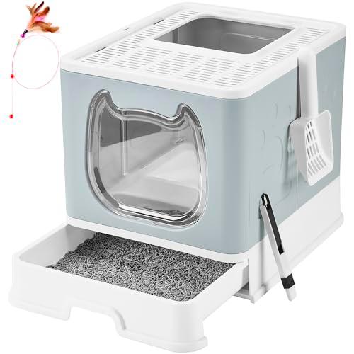 Gefryco Cat Litter Box with Lid, Top Entry Kitten Litter Box with Controlled Access, Covered Enclosed Cat Potty Odor Control for Small to Medium Cats, Scoop and Clean Brush Included (Grey)