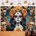 Dia De Los Muertos Backdrop Day of The Dead Marigold Flower Sugar Skull Mexican Fiesta Photography Background Halloween Home Altar Decorations Party Banner Supplies (10x8FT)