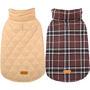 Kuoser Warm Dog Coat, Waterproof Dog Jacket for Extra Large Dogs, Adjustable Durable XXL Doggie Winter Coat Reversible Puppy Cold Weather Apparel from Small to Large Breed, Brown XXL