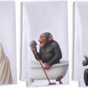 Tudomro 3 Pcs Funny Chimpanzee Monkey Gifts Hand Towels Chimpanzee Monkey Decor Decorative Waffle Weave Kitchen Towels for Bathroom Kitchen Housewarming Gift, 16 x 24 Inch