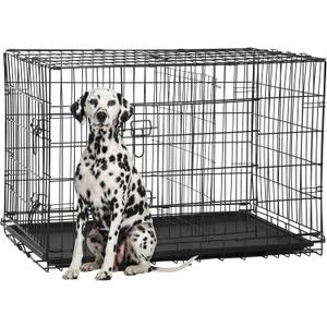 FDW Extra Large Dog Crate Dog Kennel Cage with Double Door,48 inch Folding Metal Wire Dog Cage with Removable Tray&Divider Panel,Pet Crate for Large Dogs,Black