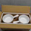 French Onion Soup Bowls, 16 oz Ceramic Soup Bowls with Handles, French Onion Soup Crocks for Chili, Stew, Cereal, Oven Microwave Dishwasher Safe, Set of 4, White