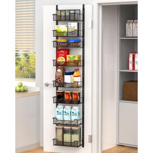 12.3" W Narrow Over the Door Pantry Organizer, 8-Tier Over the Door Organizer with Adjustable Basket, Pantry Door Organization for Pantry Kitchen Storage Room Spice Rack, Black
