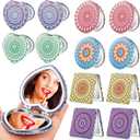 Yalikop Mandala Design Pocket Mirror Mini Travel Makeup Purse Compact Accessories Beauty Magnifying Double Sides Pocket Mirror Portable Handheld Folding PU Leather Supply for Women(12 Pieces)