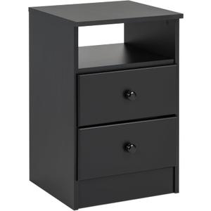 Prepac Astrid Simplistic Nightstand Side Table with 2 Drawers and Open Shelf, Functional Bedside Table 15.5" D x 16" W x 24.5" H, Black, BDNH-0402-1