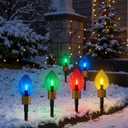 Jumbo C9 Christmas Pathway Lights Outdoor,7FT Jumbo Christmas Lights with Pathway Marker Stakes and 4 LED Diamond Pattern Multicolor Bulb for Holiday Outside Yard Garden Decor,4 Lights