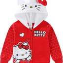 Hello Kitty Sanrio Girls Fleece Zip Up Hoodie with Ears for Big Kids (Red)