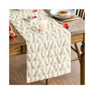 Artoid Mode Beige Soft Plush Faux Fur Jacquard Heart Valentine's Day Table Runner, Seasonal Kitchen Dining Table Decoration for Home Party Decor 13x72 Inch