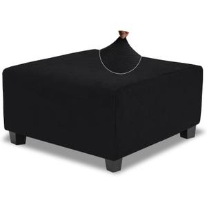Ottoman Cover Rectangle Large Stretch Slipcover for Square and Rectangle Ottomans Soft Intertwined Pattern Footstool Cover with Elastic Bottom,Black,Large