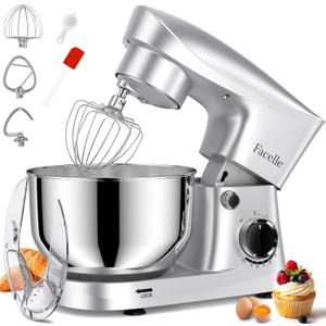 9.5 Qt Stand Mixer, 10-Speed Tilt-Head Food Mixer, Vezzio 660W Kitchen Electric Mixer with Stainless Steel Bowl, Dishwasher-Safe Attachments for Most Home Cooks (Silver)