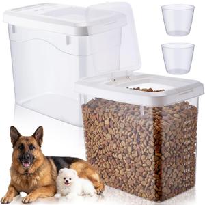 2 Pack Airtight Dog Food Storage Container, 27.6 Lbs Clear Pet Food Storage Bin with 2 Measuring Scoops for Pet Dog Cat Grain Rice Treat