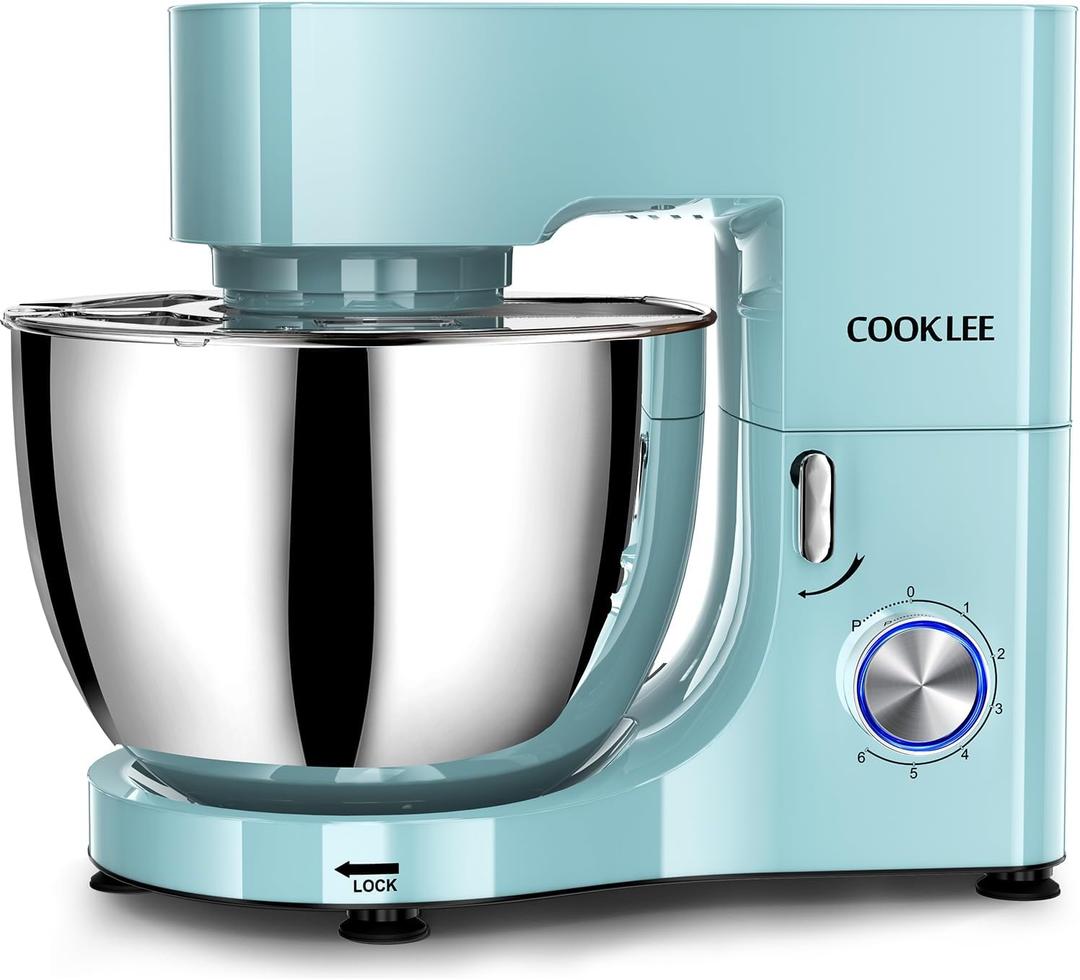 COOKLEE Stand Mixer, 9.5 Qt. 660W Electric Kitchen Mixer with Dishwasher-Safe Dough Hooks, Flat Beaters, Wire Whip & Pouring Shield Attachments for Most Home Cooks, Blue
