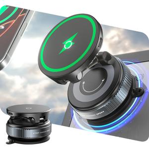 CloudValley 15W Wireless Fast Charging Car Phone Mount, Nano Gel Vacuum Suction Magnetic Phone Holder, 360° Adjustable Car Mount for iPhone 17/16/15/14/13, Strong Grip on Rough Surfaces
