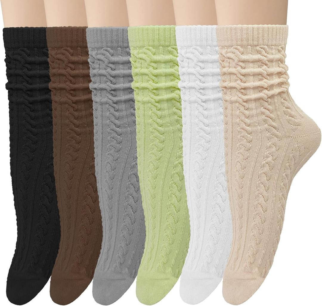 2 x Chalier 6 Pairs Womens Crew Socks, Retro Casual Knit Socks Soft Cotton Sock for Women (Mixed Color)