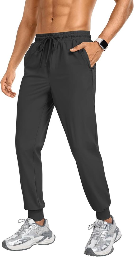 Men's Sweatpants Athletic Pants Joggers with Zipper Pockets Lightweight Quick Dry Workout Track Pants for Gym Running (Black, XXL)