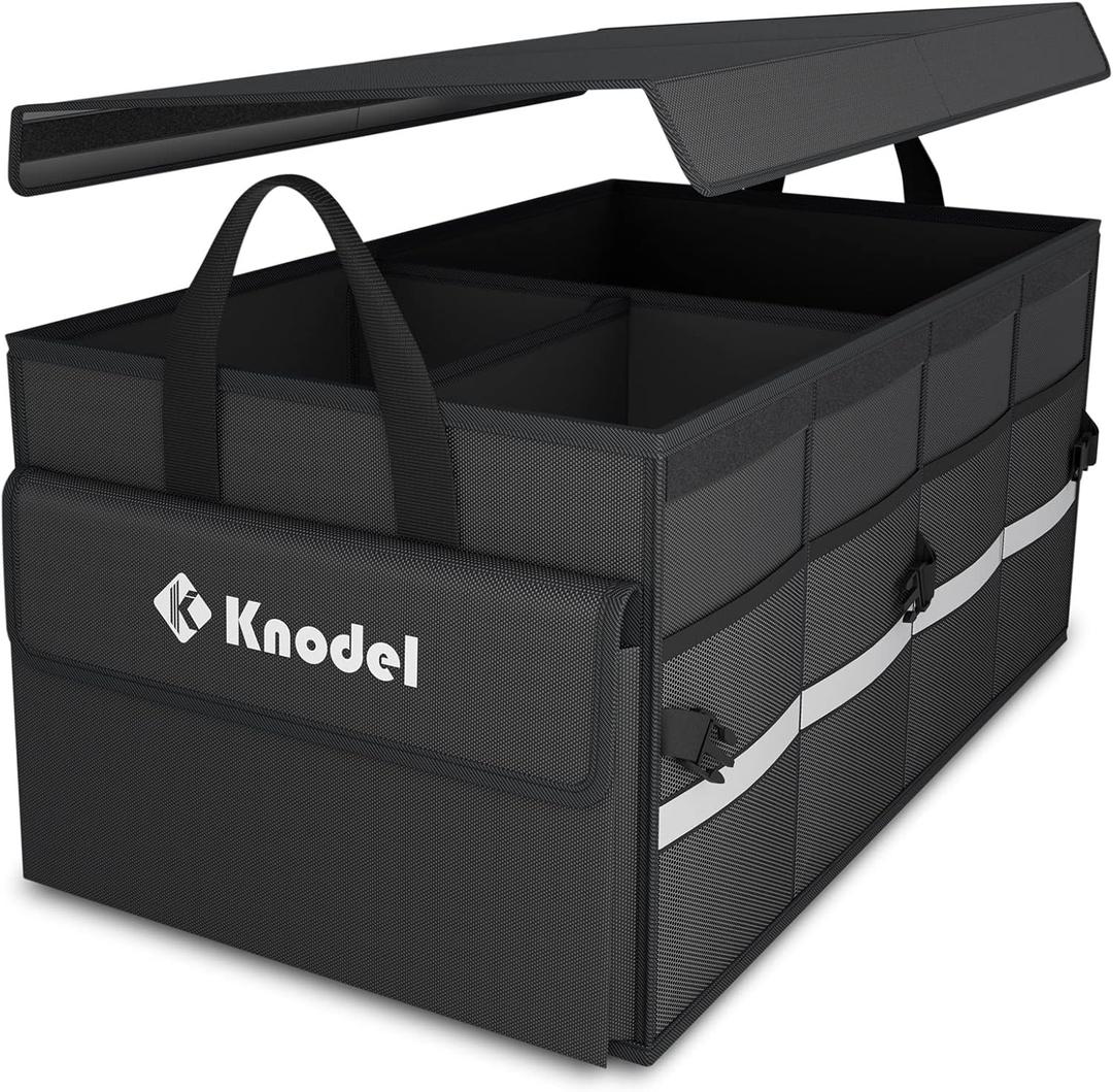 K KNODEL Car Trunk Organizer with Lid, Collapsible Car Trunk Storage Organizer, Car Organizer and Storage for SUV, Truck, Sedan (Medium, Black)