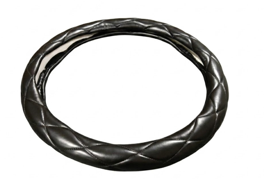 Black Quilted Leatherette Steering Wheel Cover
