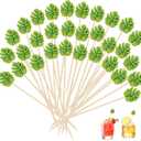 120pcs Green Monstera Leaf Cocktail Picks, 4.7inch Hawaii Monstera Bamboo Toothpicks for Summer Hawaiian Party Food Drinks Fruits Appetizer Cupcake Decoration
