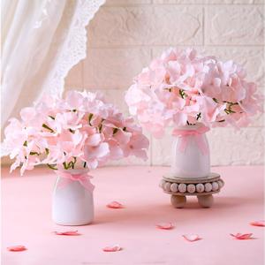 Geelin 2 Set Artificial Hydrangea Flowers with Glass Vase Faux Silk Hydrangeas Flowers Heads with Stems Floral Bouquets Vase Gifts for Home Wedding Coquette Party Centerpieces Table Decor(Pink)