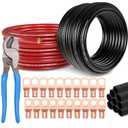 4 Gauge Wire (25ft Each - Red/Black) Copper Clad Aluminum CCA with Cable Cutter, Lugs Terminal Connectors and Heat Shrink Tube - Battery Power/Ground Cable, Car Audio Speaker, RV Trailer Amp Wiring kit