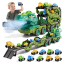 IHAHA 10 in 1 Dinosaur Truck Toys with 9 Dino Cars for Kids 3-5 Years, Dino Carrier Truck with Foldable Track, Spray, Light & Sounds, Birthday Gifts for Toddlers Boys Girls 3 4 5 6 7 8 Years Old