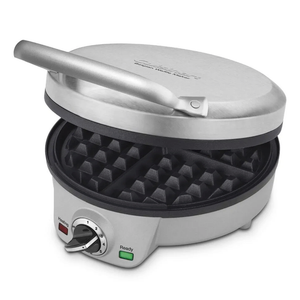 Cuisinart Belgian Waffle Maker, Round Waffle Iron, 6 Setting Adjustable Browning, Audible Alert, Nonstick Plates, WAF-200P1, Silver