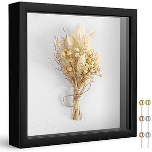 Califortree 8x8 Shadow Box Frame with Soft Linen Back - Push Pins Included, Memory Box Display Case for Flower, Tickets and 3D Items, Black