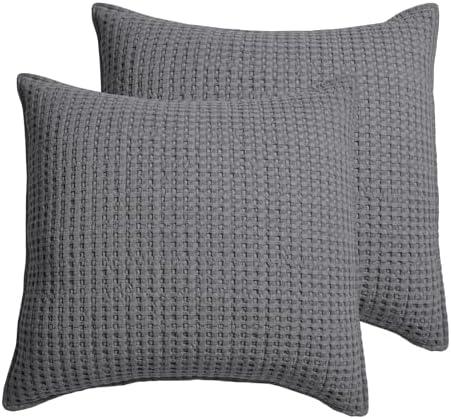 Levtex Home - Mills Waffle - Euro Sham (Set of Two) - Charcoal - Sham Size (26x26in.), No Insert