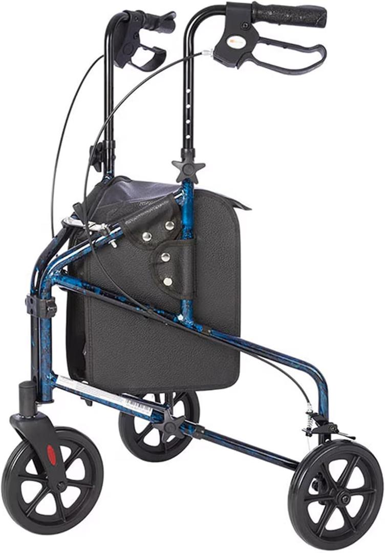 Rhythm Healthcare Rally Lite Aluminum 3-Wheel Folding Walker, Lightweight Rollator Mobility Aid with Tote Bag for Seniors, 250 Lb Capacity, Laser Blue