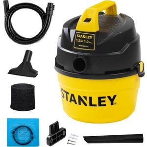 STANLEY Shop Vacuum Wet and Dry, 1 Gallon 1.5 Peak HP Small Wet Dry Vac with 60CFM Powerful Suction, Portable Wall Mount Vacuum Cleaners for Home, Car, Garage and DIY Workshop, SL18101P-1H