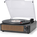 Vinyl Record Player with Speakers Vintage Turntable for Vinyls Records Belt-Driven Turn Table Support 3-Speed, Wireless Playback, Headphone, AUX-in, RCA Line LP Phonograph for Sound Enjoyment Black