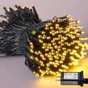 YEGUO 200 LED 66ft Christmas Lights Outdoor Waterproof, Warm White String Light Indoor, 8 Modes Green Wire Twinkle Xmas Tree Light Plug in with Memory Timer