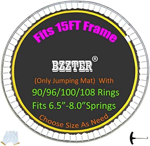 Bzzter Trampoline Replacement Mat, Fits 15ft Round Frame with 90/96/100/108 Rings, Fits 5.3-8.5" Springs, Longer Lasting with 10 Rows of Stitches, w/Pull Hook and Gloves,（13ft-13.4ft Trampoline Mat)