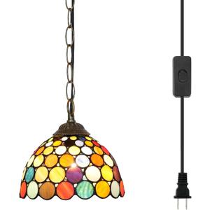 Tiffany Pendant Light Fixtures Plug in Hanging Lamp Multicolored Stained Glass Kitchen Island Light for Home Decor Dining Living Room Study Hallway
