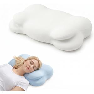Cloud Pillow,Ergonomic Memory Foam Pillow, Stable Support for Cervical Neck, Cooling Breathable Pillowcase, Cervical Neck Pain Relief for Side, Back & Stomach Sleepers - Queen Size White