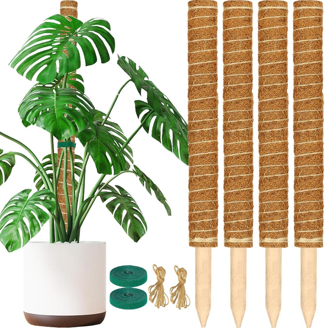 ALENEY Moss Pole, 4 Pack 17inch Monstera Plant Support Stackable Moss Poles for Plants, Coir Totem Pole Tall Moss Pole for Climbing Plants, Sphagnum, Indoor Potted Plants - Can Stacked Up to 56