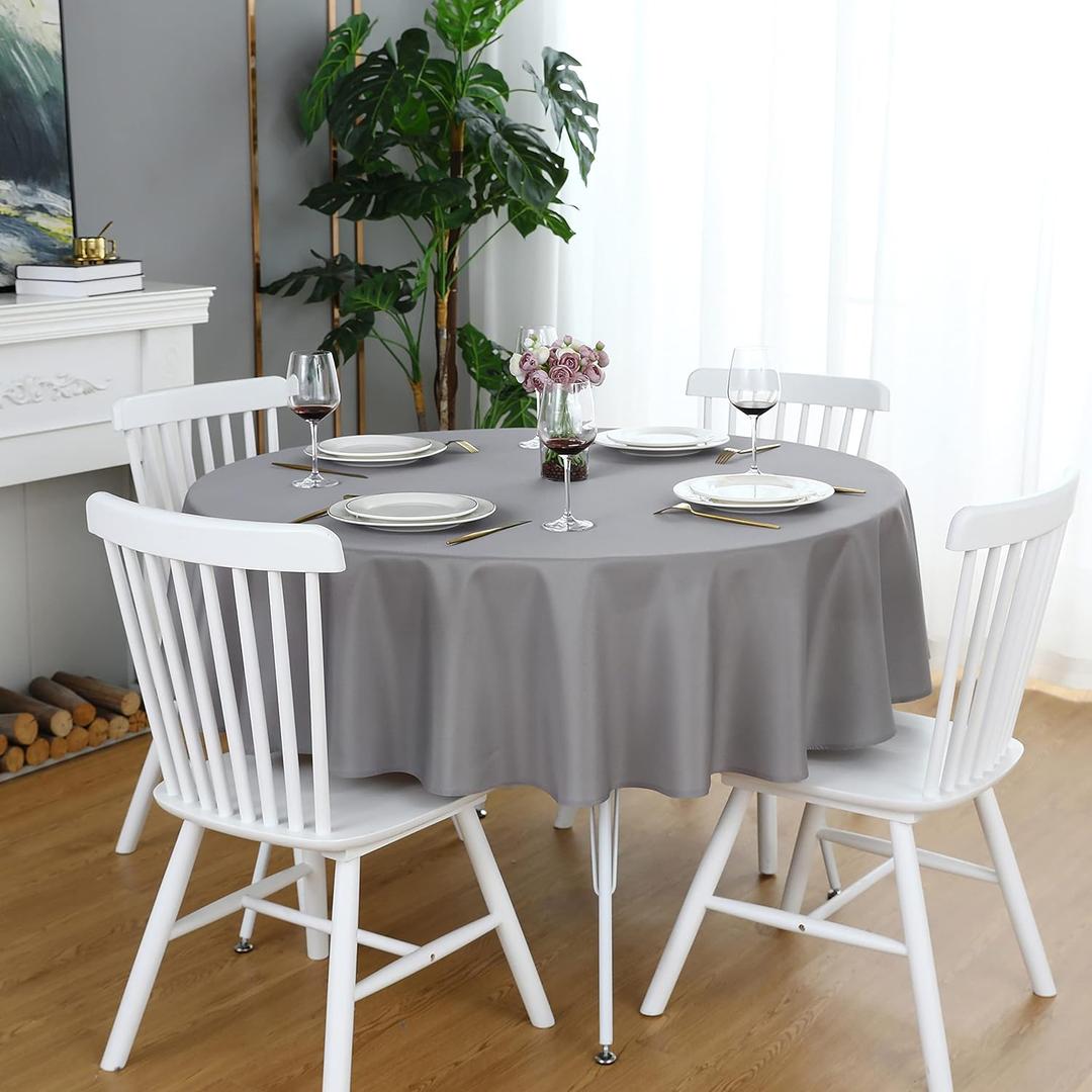 FOLINS&HOME Grey Round Tablecloth 48 Inch Waterproof Heavy Duty Wrinkle Free Polyester Fabric Table Cloth, Spillproof Washable Table Cover for Parties, Camping, Picnic, Banquet, Indoor and Outdoor Use