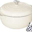 Umite Chef 6QT Enameled Cast Iron Dutch Oven with Lid, Versatile Heavy-Duty Cookware Pot for Baking Bread, Braising, Soups & Stews, Oven & Stovetop Safe with Heat Resistant GlovesCream White