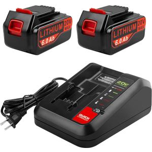 TREE.NB 2Packs 6.0Ah 20v Lithium Battery Replacement for Black and Decker with Battery Charger Compatible with LBXR20, LBXR20B, LBXR20-OPE, LBXR2020, LBXR20, LB20, LBX20, LB2X4020 Cordless Tool