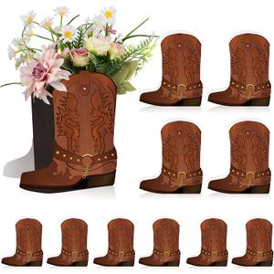 Weekgrat 16 Set Brown Western Cowboy Boots Flower Boxes Centerpiece Boot Shape Boxes Decorations Western Theme Party Cowgirl Favors for Cowboy Cowgirl Birthday Party Baby Shower Wedding Supplies